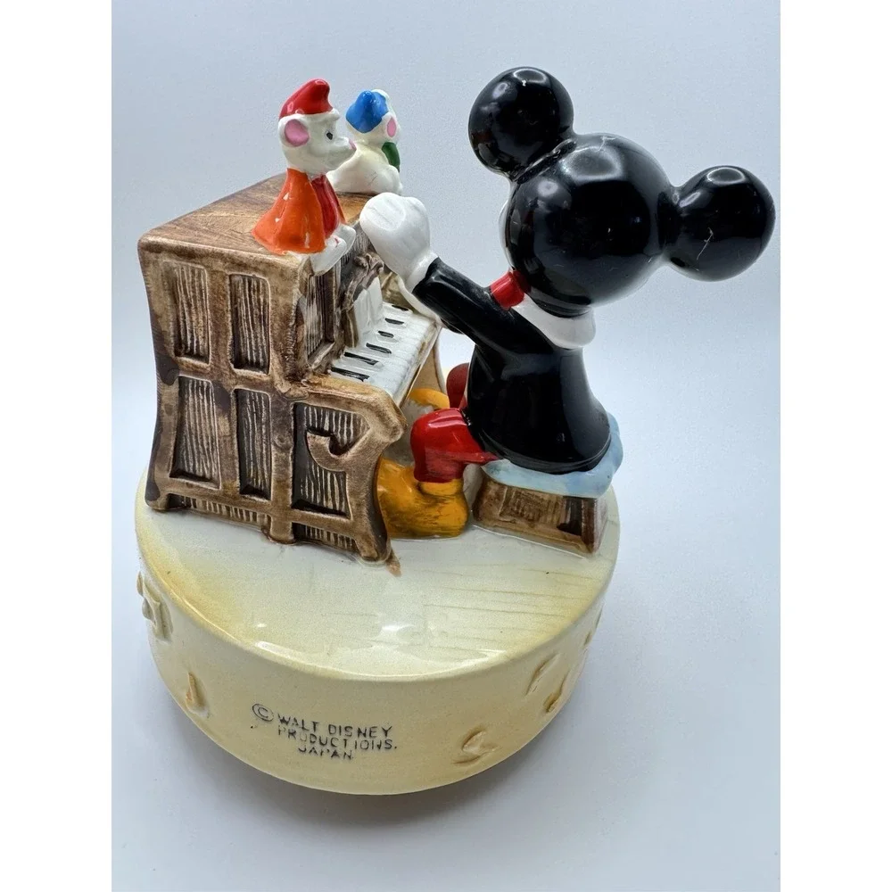 Mickey Mouse Music Box Walt Disney Japan Ceramic Piano Figurine Vintage‎